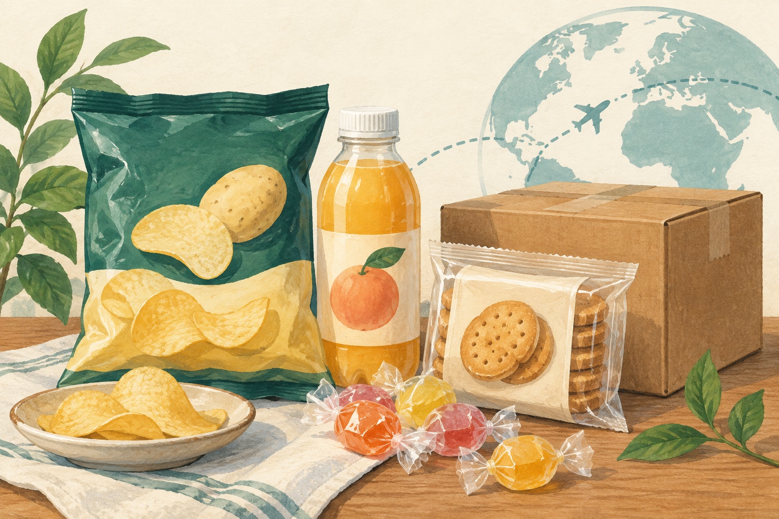 食品出口的品类与市场（说明性插画）