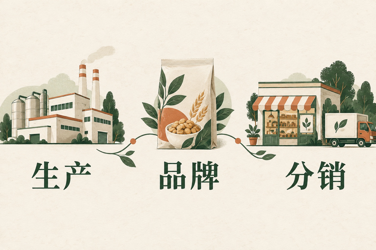 示意三种能力共同作用于食品销售，不含企业数据